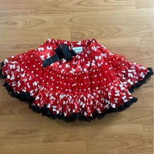 Disney Parks Girls Minnie Mouse Tutu Skirt Red & White Polka Dot Bow Size M 436